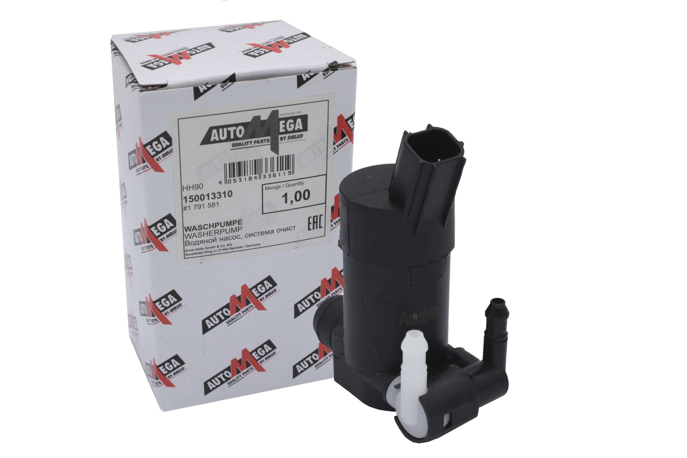 AUTOMEGA Reinigingsvloeistofpomp, ruitenreiniging 150013310 Peugeot PARTNER Ruitenwisserpomp AUTOMEGA 150013310