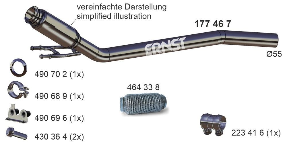 ERNST Tubo gas scarico 177467 177467 Tubo gas scarico ERNST Volkswagen FOX costo