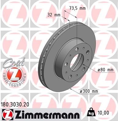 ZIMMERMANN Brzdový kotouč 180.3030.20 180.3030.20 Brzdové kotúče ZIMMERMANN CITROЁN ZX