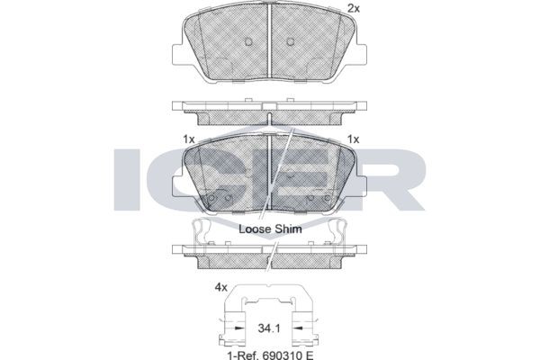 ICER Brake pad set 182102 KIA SEDONA ICER brake pads 182102