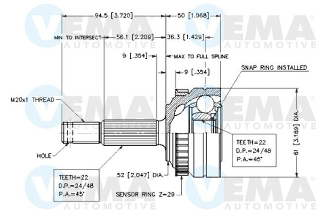 VEMA Jogo de apoios, veio de transmissão 18624 18624 Ponteira de transmissão VEMA OPEL TIGRA