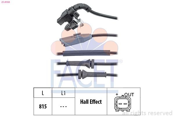 FACET Snímač počtu otáčok kolesa 21.0150 Čidlo abs FACET Volvo V50 21.0150