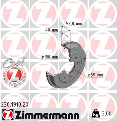 ZIMMERMANN Bremstrommel 230.1910.20 Bremstrommeln ZIMMERMANN Honda SHUTTLE COAT Z 230.1910.20