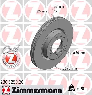 ZIMMERMANN Bremsscheibe 230.6259.20 230.6259.20 COAT Z Bremsscheibe IVECO POWER DAILY ZIMMERMANN kaufen