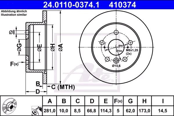 ATE Disco freno 24.0110-0374.1 ATE 24.0110-0374.1 Dischi freno Avalon Sedan (_X4_) originale prezzo