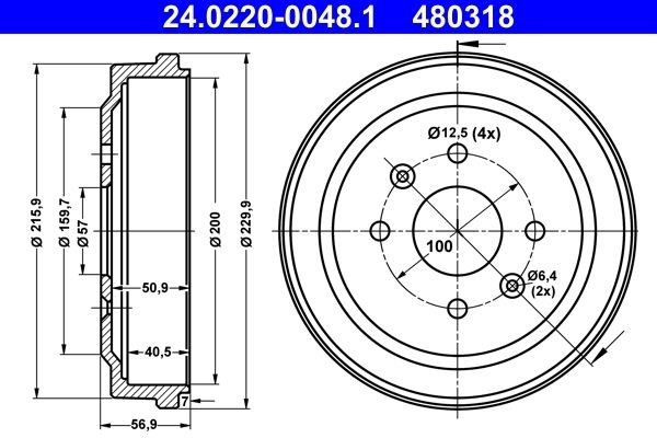 ATE Bremsetrommel 24.0220-0048.1 ATE 24.0220-0048.1 Bremsetrommel Chevrolet Lacetti Sedan originale pris