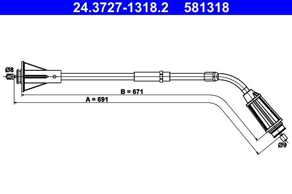 ATE Tautrekk, håndbremse 24.3727-1318.2 ATE 24.3727-1318.2 Bremsekabel Volvo S80 II pris