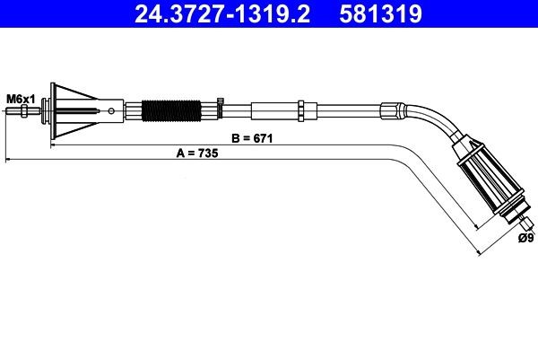 ATE Håndbremsekabel 24.3727-1319.2 Håndbremse ATE Volvo V60 24.3727-1319.2