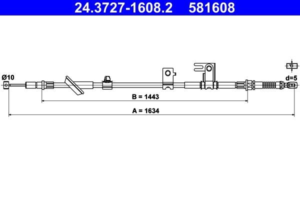 ATE Håndbremsekabel 24.3727-1608.2 ATE 24.3727-1608.2 Honda Jazz 3 Håndbremsekabel pris