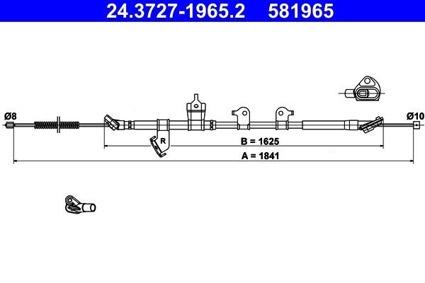 ATE Ντίζα, φρένο ακινητοποίησης 24.3727-1965.2 24.3727-1965.2 Ντίζα χειροφρένου TOYOTA AYGO ATE