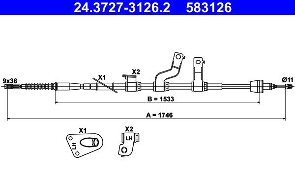 ATE Tross, seisupidur 24.3727-3126.2 24.3727-3126.2 Käsipidur HYUNDAI ACCENT ATE