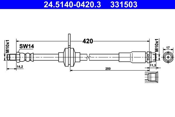 ATE Brzdová hadica 24.5140-0420.3 Brzdové hadičky ATE Ford RANGER 24.5140-0420.3