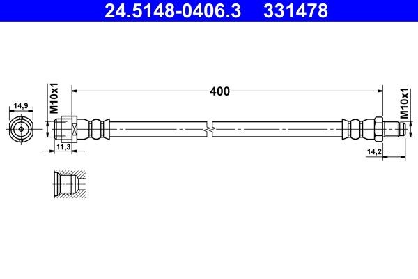 ATE Tubo flexível de travão 24.5148-0406.3 ATE 24.5148-0406.3 Tubo flexível de travão
