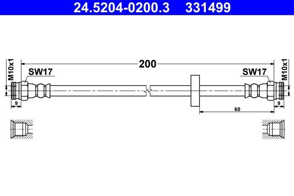 ATE Bremseslange 24.5204-0200.3 ATE 24.5204-0200.3 Bremseslange Doblo II Varebil / Stasjonsvogn (263) pris