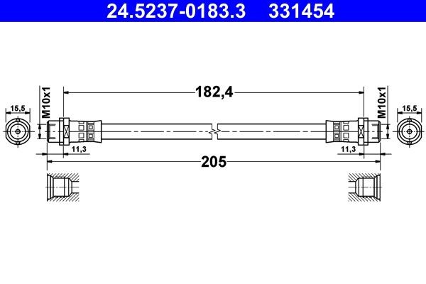 ATE Ελαστικός σωλήνας φρένων 24.5237-0183.3 Ελαστικός σωλήνας φρένων ATE Audi COUPE 24.5237-0183.3