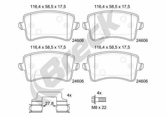 BRECK Bremseklosser 24606 00 554 00 Bremsekloss BRECK Dodge CALIBER 24606 00 554 00