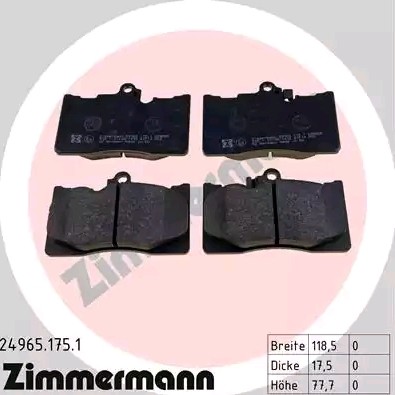 ZIMMERMANN Pastilhas de travão 24965.175.1 ZIMMERMANN 24965.175.1 Pastilhas de travão LEXUS GS IV (L10) 450h (GWL10) 341 cv 2020