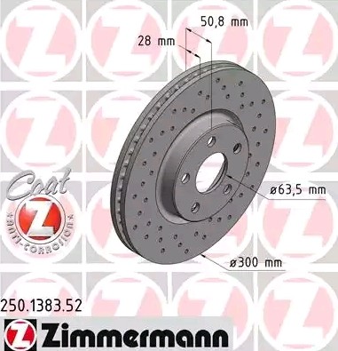 Bremseskive ZIMMERMANN 250.1383.52 ZIMMERMANN SPORT COAT Z 250.1383.52: Skive Ford S-MAX 2015
