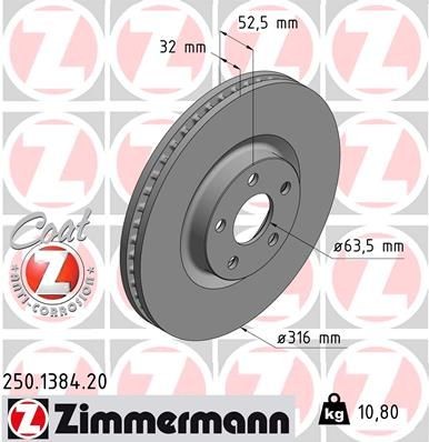 Disco de travão ZIMMERMANN 250.1384.20 ZIMMERMANN COAT Z 250.1384.20 Disco de travão FORD GALAXY 2022