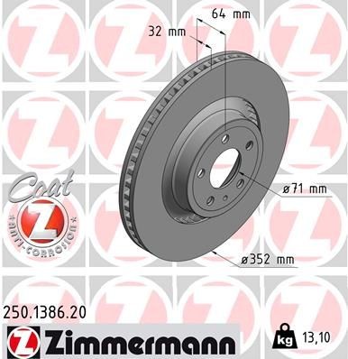 ZIMMERMANN Disque de frein 250.1386.20 ZIMMERMANN 250.1386.20 Disque de frein FORD USA Mustang Mk6 Coupe 5.0 401 CV 2018