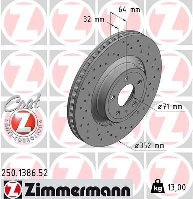 ZIMMERMANN Disque de frein 250.1386.52 ZIMMERMANN 250.1386.52 Disque de frein FORD USA Mustang Mk6 Coupe 5.0 401 CV 2017