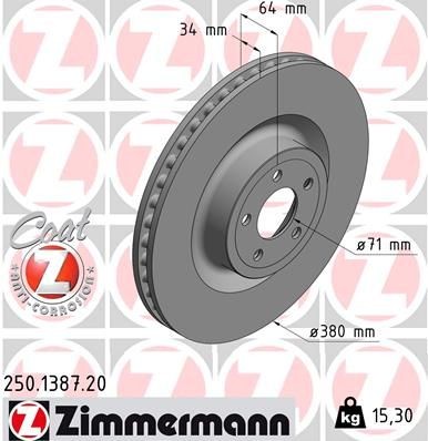 ZIMMERMANN Disque de frein 250.1387.20 ZIMMERMANN 250.1387.20 Disque de frein FORD USA Mustang Mk6 Coupe 5.0 401 CV 2019