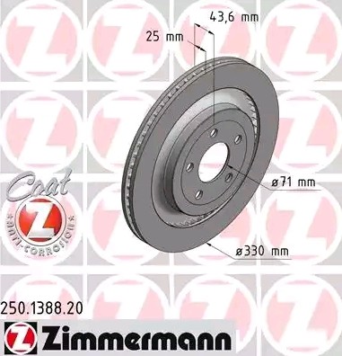 Disco freno ZIMMERMANN 250.1388.20 ZIMMERMANN COAT Z 250.1388.20 Dischi dei freni posteriori e anteriori Ford USA EXPEDITION 2025