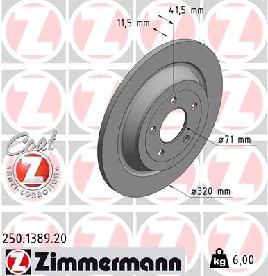 Disque de frein ZIMMERMANN 250.1389.20 ZIMMERMANN COAT Z 250.1389.20 Disques de frein FORD USA MUSTANG 2019