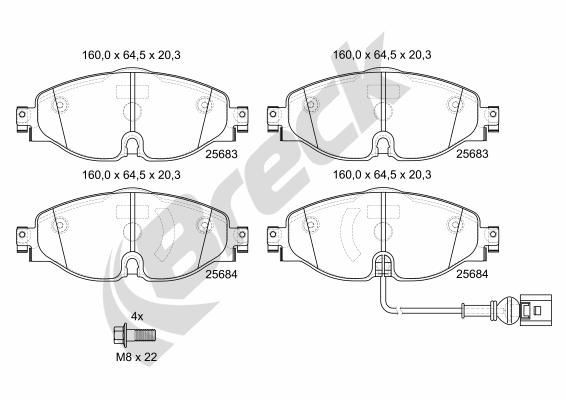 BRECK Bremseklosser 25683 00 701 00 Klosser SKODA BRECK 25683 00 701 00