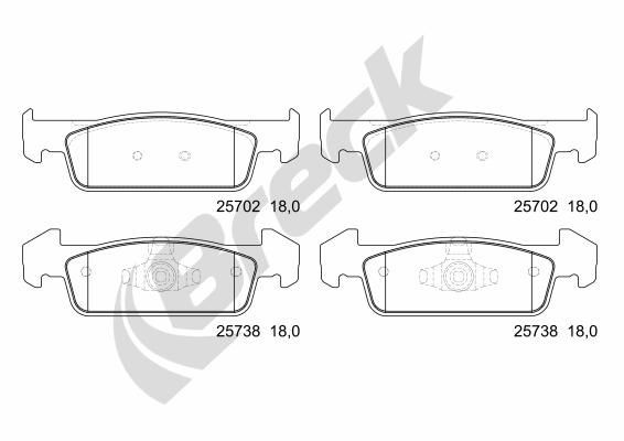 BRECK Brzdové doštičky/platničky 25738 00 702 00 Brzdové obloženie BRECK DACIA 25738 00 702 00