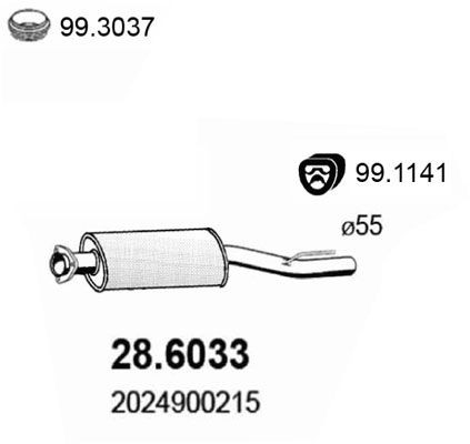 ASSO Keskiäänenvaimentaja 28.6033 28.6033 ASSO Keskimmäinen äänenvaimennin Mercedes-Benz 124-sarja hinta