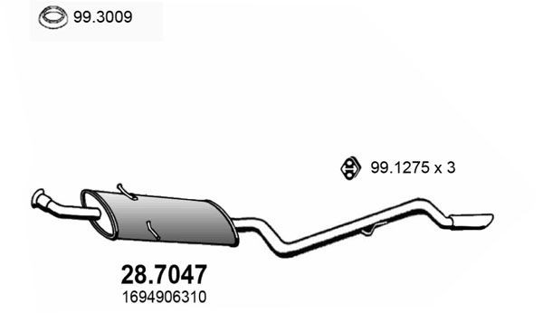 Bakre eksospotte ASSO 28.7047 ASSO 28.7047 Lyddemper eksos MERCEDES-BENZ A-Klasse 2006