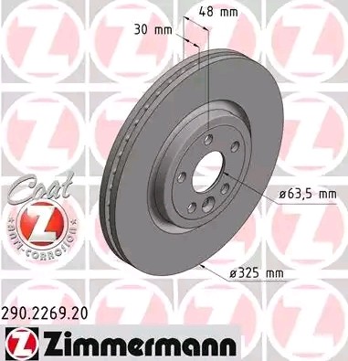 Bremseskive ZIMMERMANN 290.2269.20 ZIMMERMANN COAT Z 290.2269.20 Skivebremser JAGUAR XE 2017
