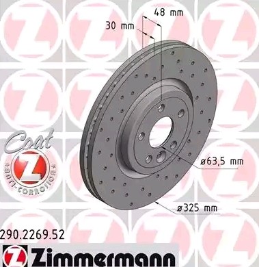 ZIMMERMANN Disco freno 290.2269.52 ZIMMERMANN 290.2269.52 Disco freno JAGUAR XE (X760) P250 250 CV 2022