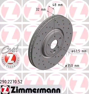Bremseskive ZIMMERMANN 290.2270.52 ZIMMERMANN SPORT COAT Z 290.2270.52: Bremseskive Jaguar XE 2017