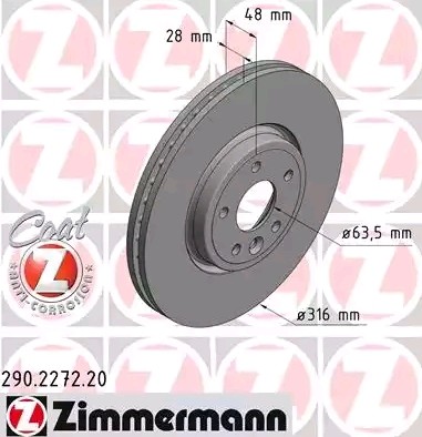 Bremseskive ZIMMERMANN 290.2272.20 ZIMMERMANN COAT Z 290.2272.20: Skiver Jaguar XE 2017