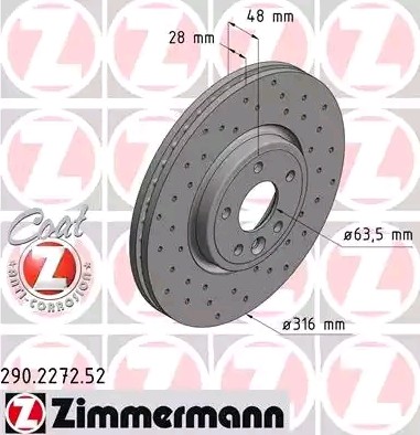 ZIMMERMANN Bromsskiva 290.2272.52 290.2272.52 ZIMMERMANN bromsskivor Jaguar XE