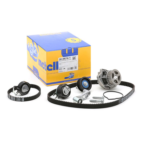 Bomba de água + kit de correia dentada METELLI 30-0674-1 METELLI 30-0674-1: Kit de distribuição Volkswagen CADDY 2001