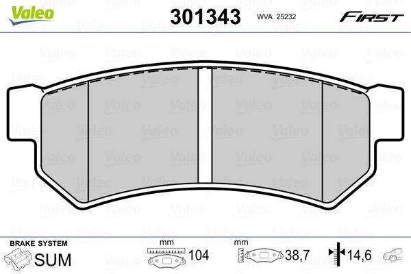 VALEO Bromsbelägg 301343 Tuning Chevrolet Lacetti J200: Bromsbelägg VALEO 301343