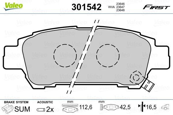 Piduriklotsid VALEO 301542 VALEO 301542: Pidurikattekomplekt, ketaspidur Toyota PREVIA 2006