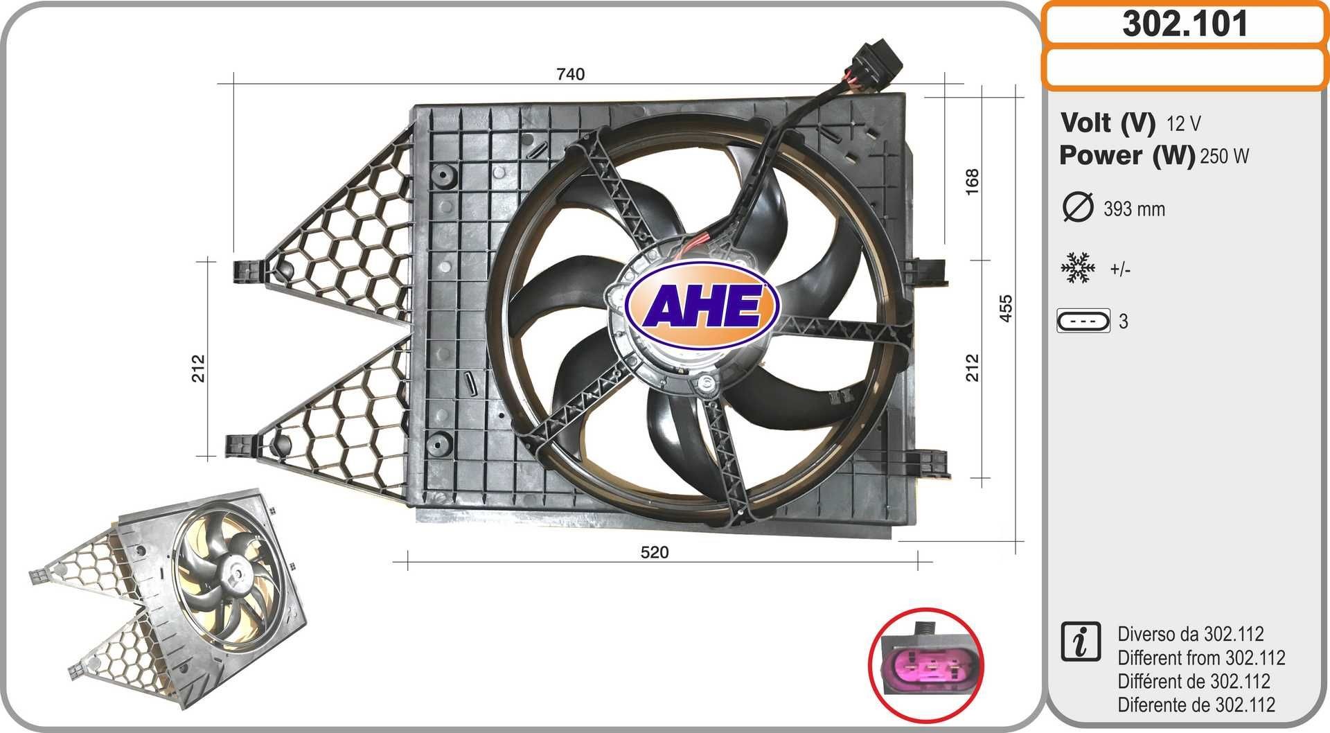 AHE Motoventilateur 302.101 302.101 Ventilateur de radiateur Volkswagen TOUAREG AHE