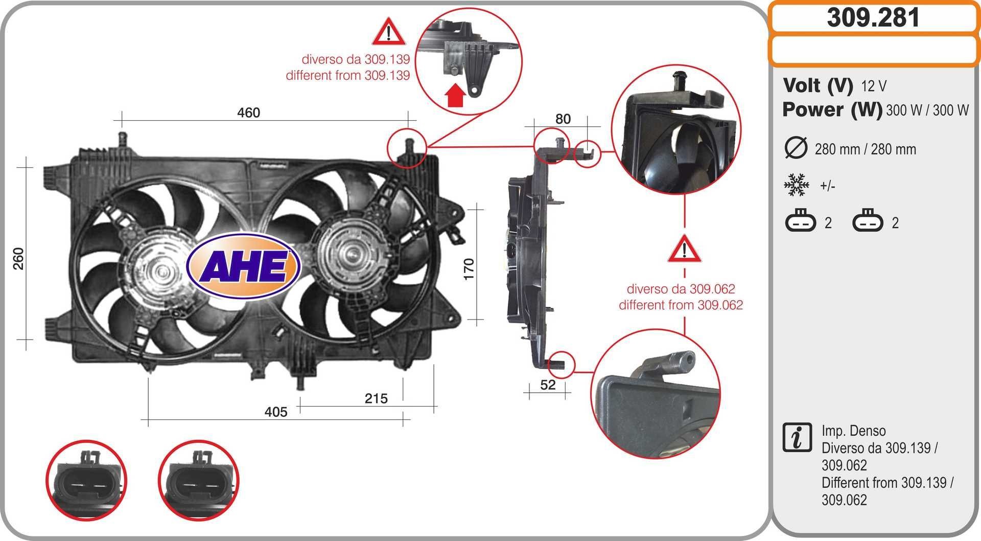 AHE Jäähdyttimen tuuletin 309.281 DACIA Jäähdyttimen tuuletin AHE 309.281