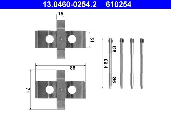 ATE Kit de acessórios, pastilhas de travão 13.0460-0254.2 13.0460-0254.2 Kit de acessórios, pastilhas de travão ATE AUDI A6