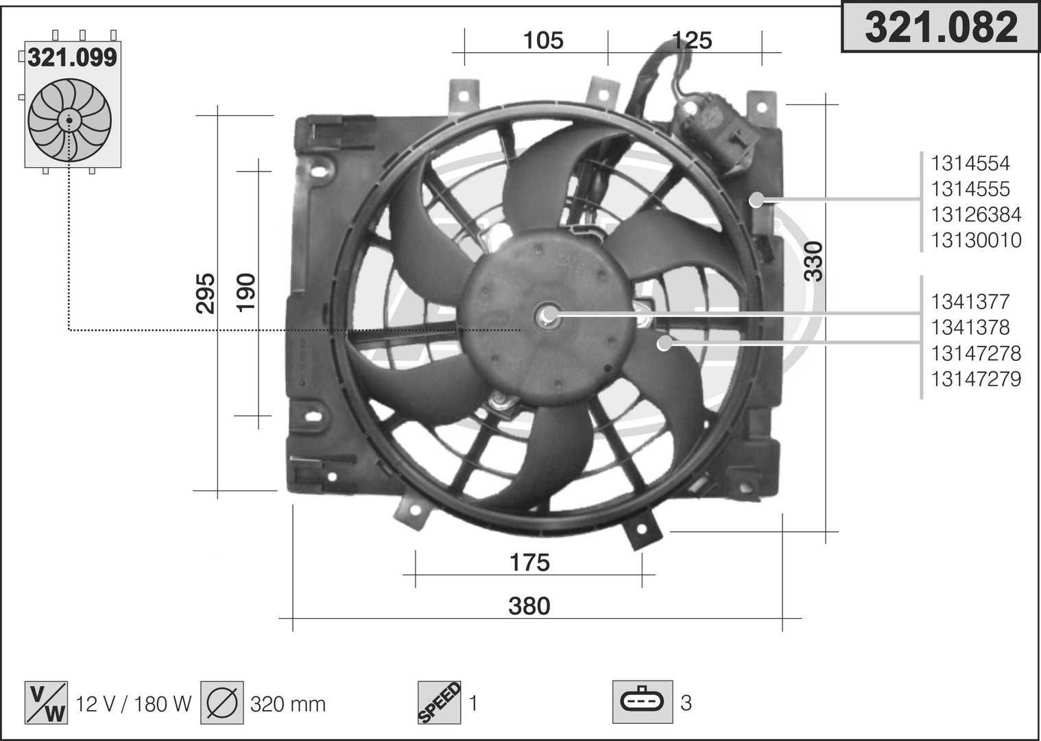 AHE Kjølevifte 321.082 Radiatorvifte AHE Opel ASTRA 321.082