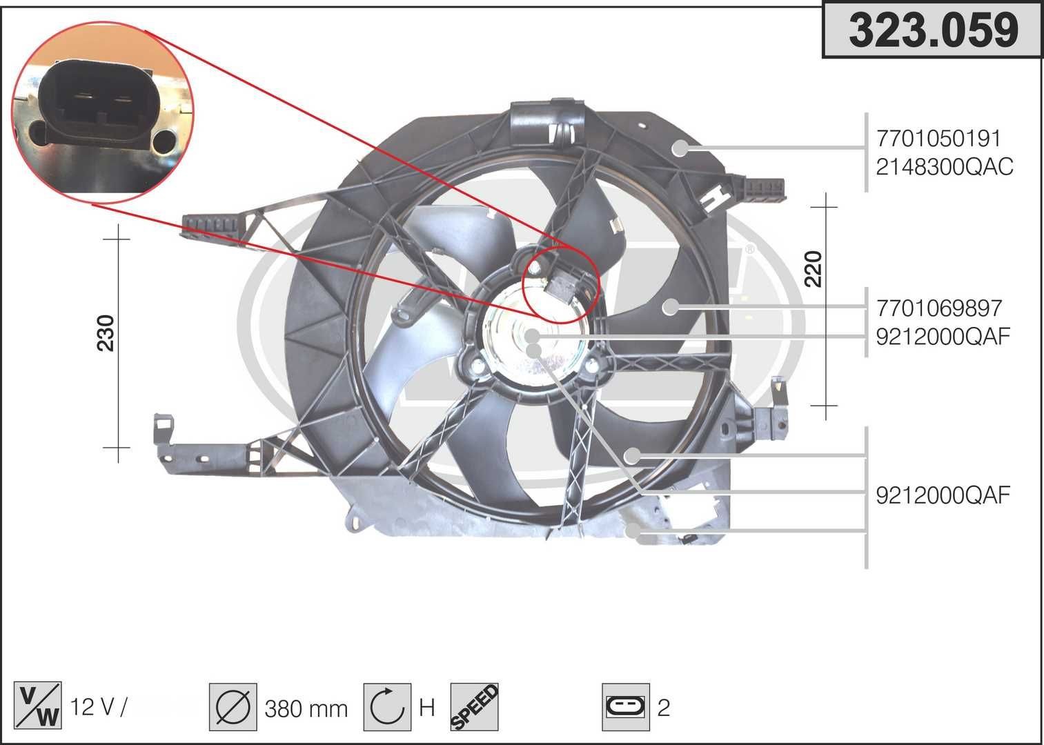 AHE Koelventilator 323.059 AHE 323.059 Koelvin Opel Vivaro A Combi originele prijs