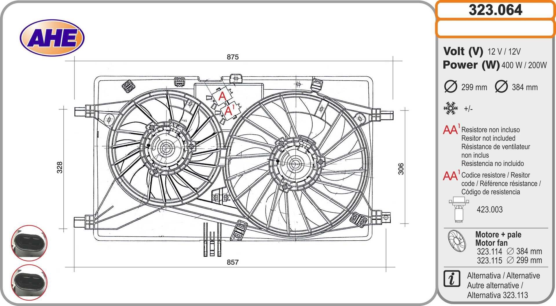 AHE Ventola radiatore 323.064 Ventola raffreddamento Renault JV 323.064 AHE