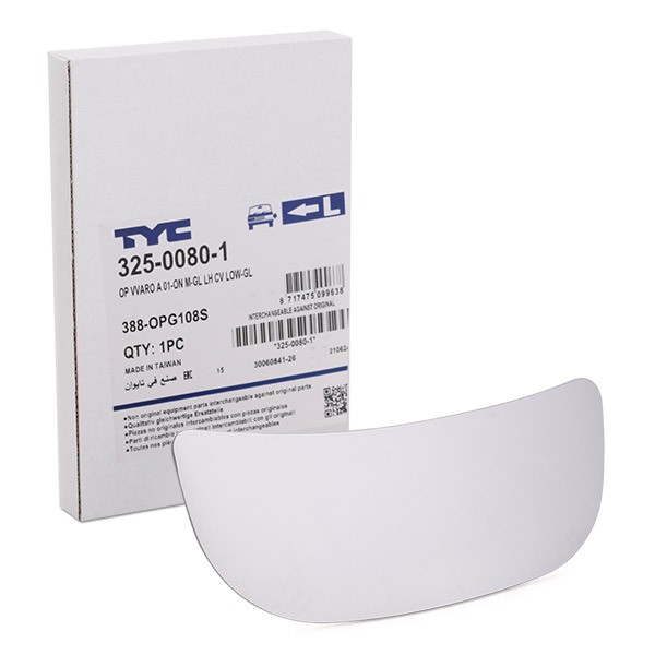 TYC Vetro specchio, specchio esterno 325-0080-1 TYC 325-0080-1 Vetro specchio, specchio esterno