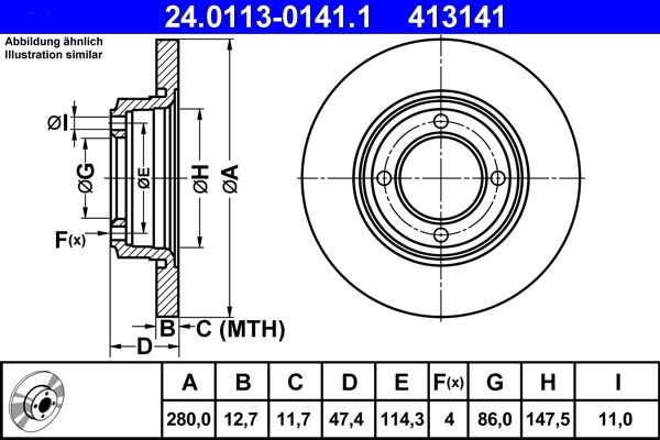 ATE Bremseskive 24.0113-0141.1 ATE 24.0113-0141.1 99 Sedan Sports bremseskiver pris