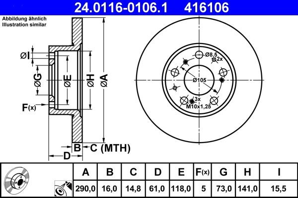 ATE Remschijf 24.0116-0106.1 ATE 24.0116-0106.1 Sportremschijven Fiat Ducato 280 Flatbed Vrachtwagen originele prijs