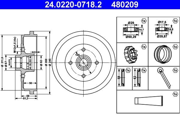 ATE Brake drum 24.0220-0718.2 ATE 24.0220-0718.2 genuine Audi A4 B5 wheel drum price